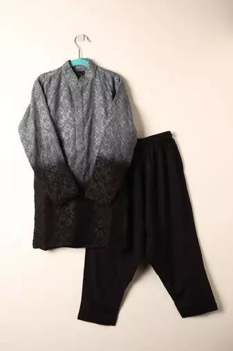 Grey chikankari kurta set for boys