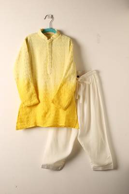 Yellow chikankari kurta set for boys 2