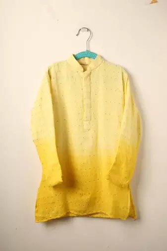 Yellow chikankari kurta set for boys