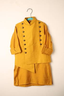 Yellow viscose kurta bandi set for boys 3