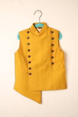 Yellow viscose kurta bandi set for boys 4