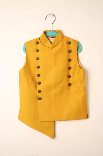 Yellow viscose kurta bandi set for boys