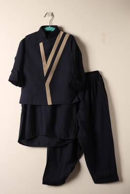 Blue viscose kurta bandi set for boys 2