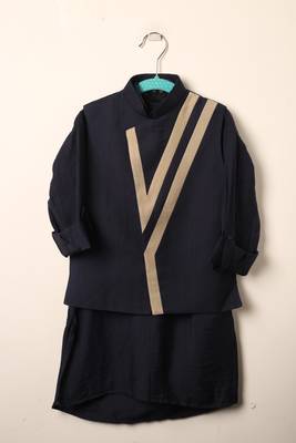 Blue viscose kurta bandi set for boys 3