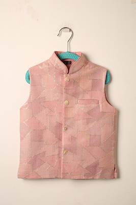 Pink embroidered kurta bandi set for boys 4