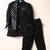 Black embroidered open jacket indo western set for boys