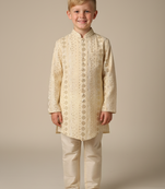 Cream embroidered indo western set for boys