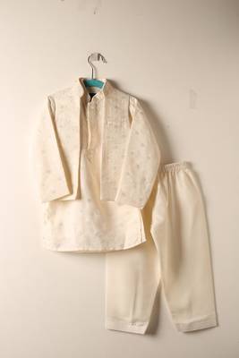 White embroidered kurta bandi set for boys 2