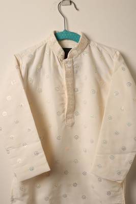 White embroidered kurta bandi set for boys 5