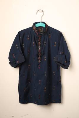 Blue embroidered kurta bandi set for boys 4
