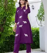 Grape Purple Embroidered Cotton Kurta Sets