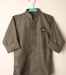 Green linen short kurta for boys
