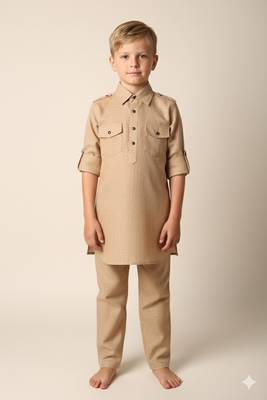 Fawn linen pathani set for boys 1
