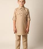 Fawn linen pathani set for boys