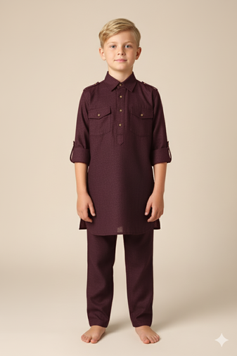 Maroon linen pathani set  for boys