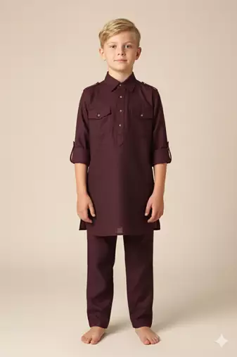 Maroon linen pathani set  for boys