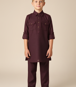 Maroon linen pathani set  for boys