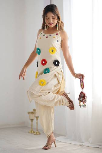 Cream funfetti khadi cotton dhoti set