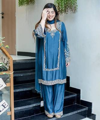 Teal blue embroidered suit  3
