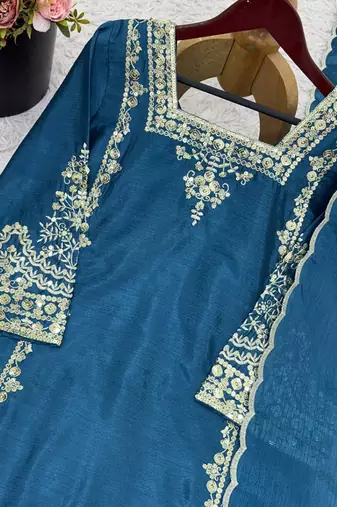 Teal blue embroidered suit 