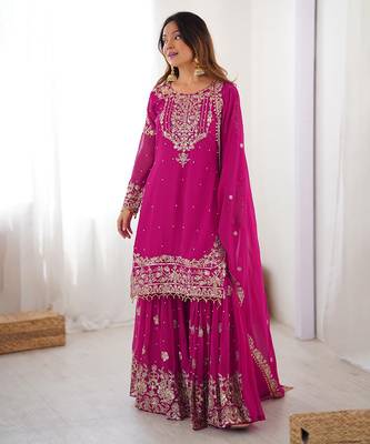 Magenta georgette embroidered sharara set 2