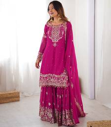 Magenta georgette embroidered sharara set