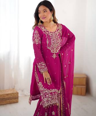 Magenta georgette embroidered sharara set 3