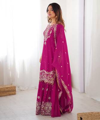 Magenta georgette embroidered sharara set 4