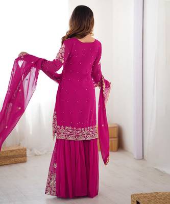 Magenta georgette embroidered sharara set 5