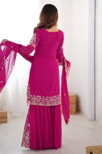 Magenta georgette embroidered sharara set