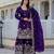 Women's gold crush fabric embroidered purple kurta, sharara & dupatta set
