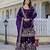 Women's gold crush fabric embroidered purple kurta, sharara & dupatta set