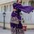 Women's gold crush fabric embroidered purple kurta, sharara & dupatta set