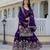 Women's gold crush fabric embroidered purple kurta, sharara & dupatta set
