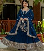 Teal blue Embroidered Anarkali Set