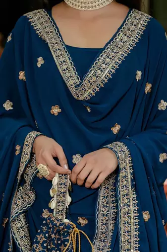 Teal blue Embroidered Anarkali Set