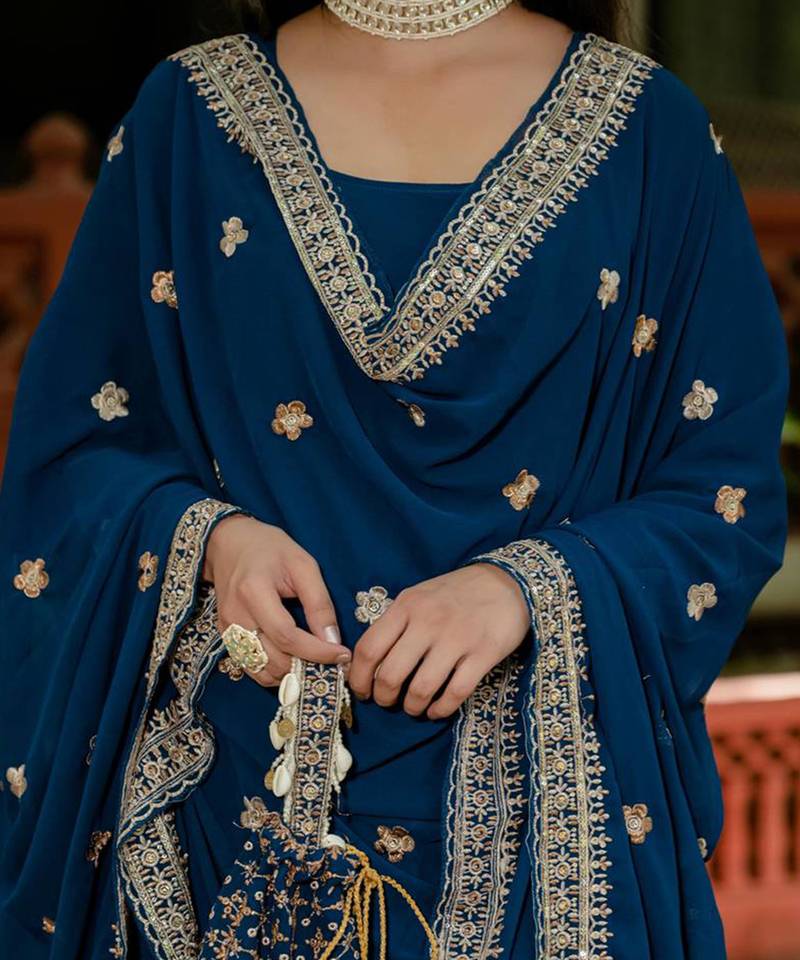 Teal blue Embroidered Anarkali Set