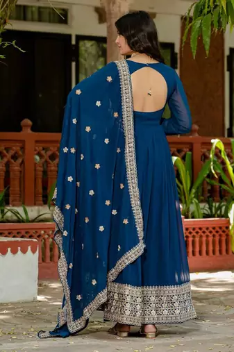 Teal blue Embroidered Anarkali Set