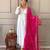 Women's white chanderi embroidered kurta, pant & silk dupatta set