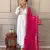 White kurta Set with Pink Dupatta