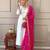 Women's white chanderi embroidered kurta, pant & silk dupatta set