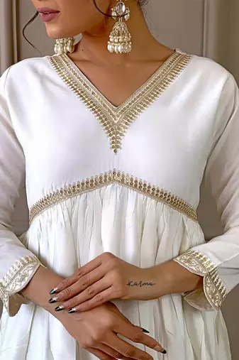 White kurta Set with Pink Dupatta