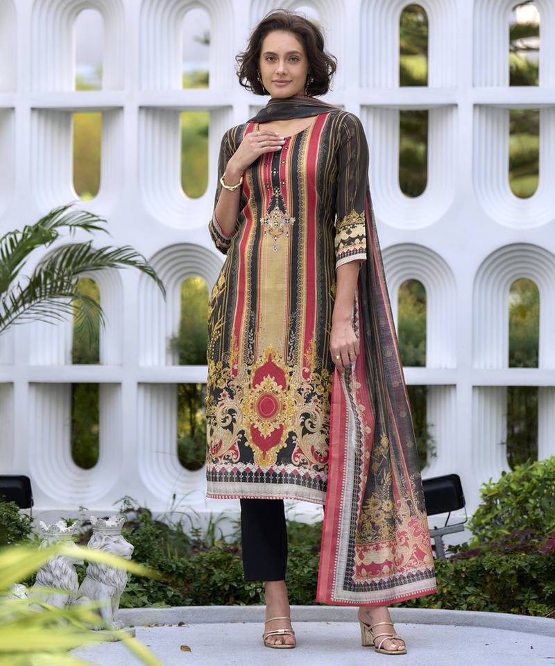Black Printed Kurta set with Dupatta
