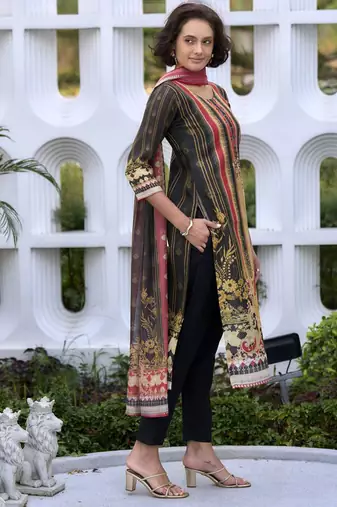Black Printed Kurta set with Dupatta