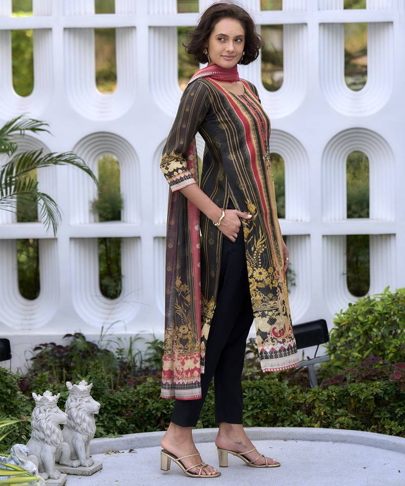 Black Printed Kurta set with Dupatta