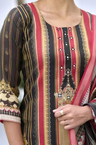 Black Printed Kurta set with Dupatta