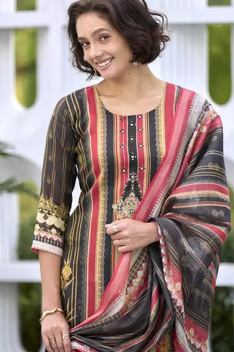 Black Printed Kurta set with Dupatta