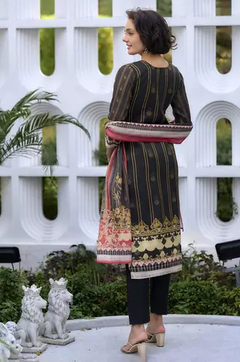 Black Printed Kurta set with Dupatta