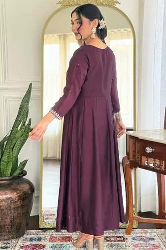 wine Embroidered Kurti set with Dupatta