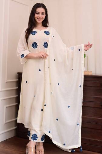 Elegant viscose thread work kurta set with pant & dupatta for women